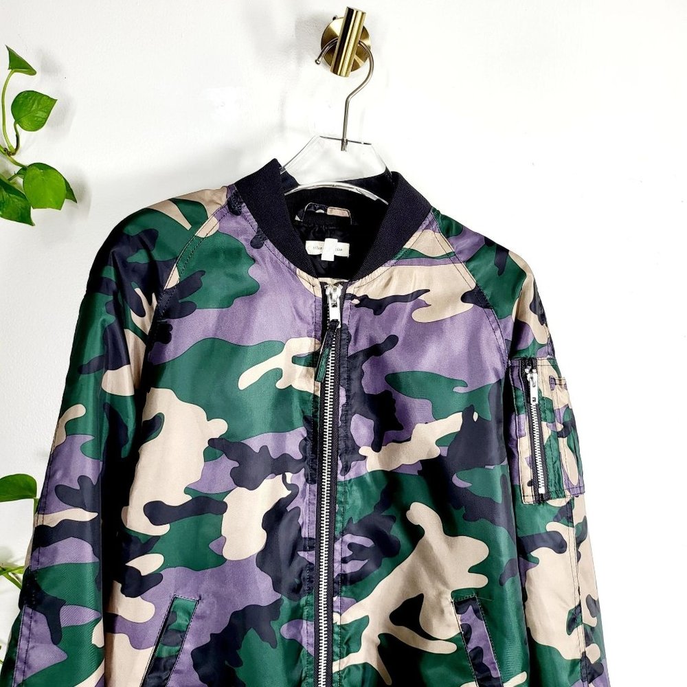 ANTHRO x SILENCE + NOISE Rita Camouflage Lightweight Bomber Jacket MEDIUM Satin - Picture 7 of 13